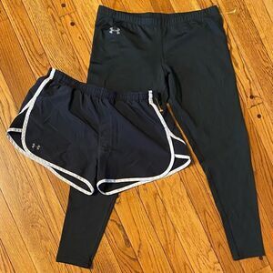 Under armour‎ black cropped leggings and running shorts combo pack
